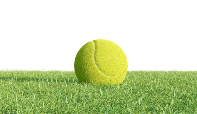 Realistische 3D-tennisbal ligt op het groene gras 3D-rendering