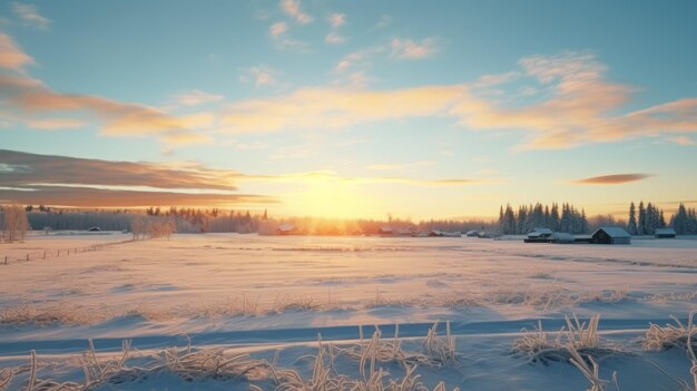 Realistische 3D-winterzon in het Noorse landschap Landelijk leven en Aurorapunk