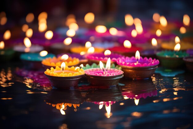 Realistische achtergrond van olielampen voor Diwali Deepavali Hindoe Puja Devi Pooja en andere toepassingen