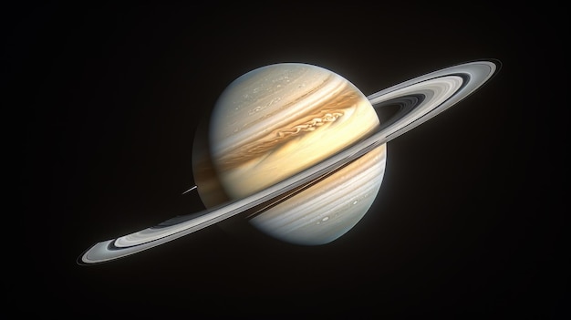 Foto realistische afbeelding van saturnus met de ringen en de atmosfeer vanuit een zijkant generatieve ai