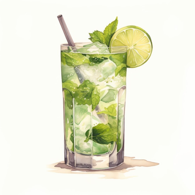 Realistische aquarel illustratie van Mojito Drink met Drink Shaker