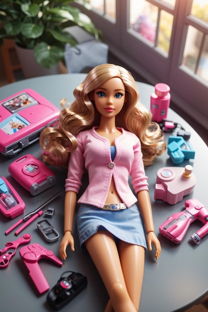 Realistische barbie speelgoed op tafel