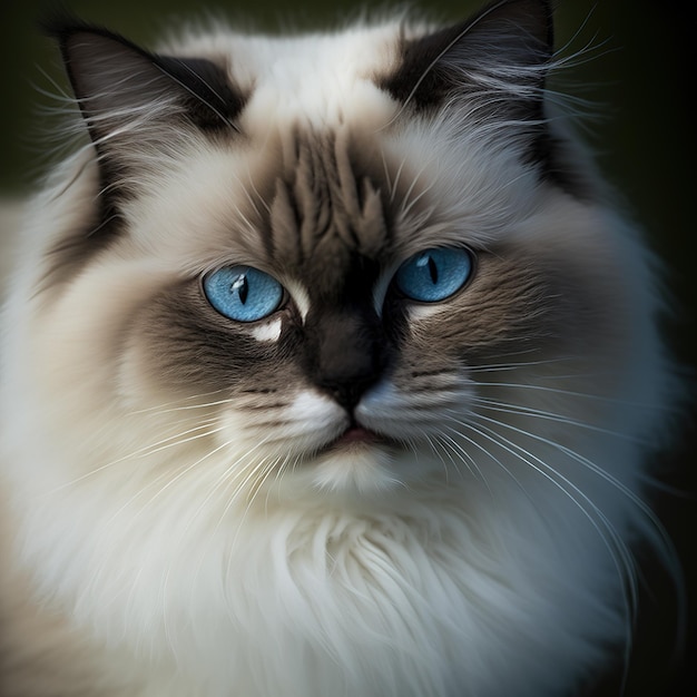 Realistische blauwe ogen ragdoll-kat op verrukkelijke natuurlijke buitenachtergrond