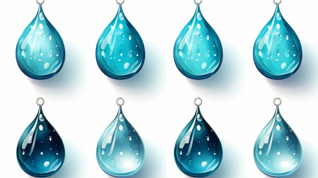 Foto realistische blauwe waterdruppels set