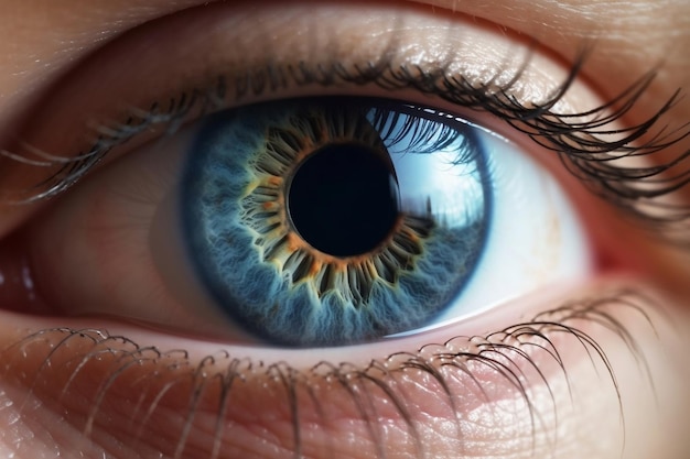 Realistische close-up van een mooi menselijk blauw oog Generatieve Ai