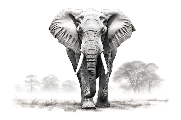 Realistische computertekening van een geïsoleerde olifant op een witte achtergrond Generatieve AI