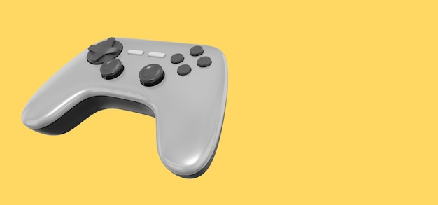 Realistische console gamecontroller grijs pictogram op gele achtergrond met ruimte voor tekst 3D-rendering