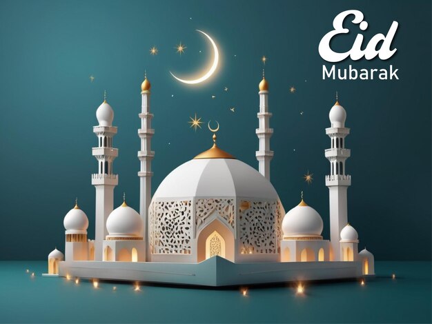 Realistische driedimensionale Eid Mubarak illustratie met vrije tekst apace