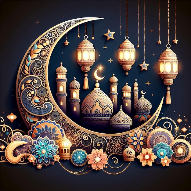 Realistische driedimensionale Ramadan Kareem illustratie