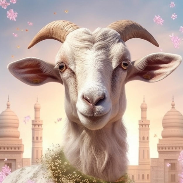 realistische Eid-achtergrond en een geliefde geit die de vreugdevolle geest van de gelegenheid symboliseert