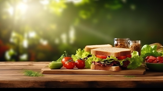 Realistische en elegante instelling voor een sandwich-advertentie met ruimte voor tekst