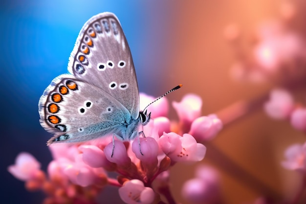 Realistische foto plebejus argus kleine vlinder op een bloem