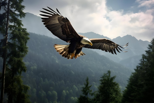 Realistische foto van een adelaar over het bos Hoge resolutie