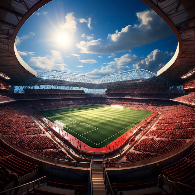 realistische foto van een modern verlicht voetbalstadion