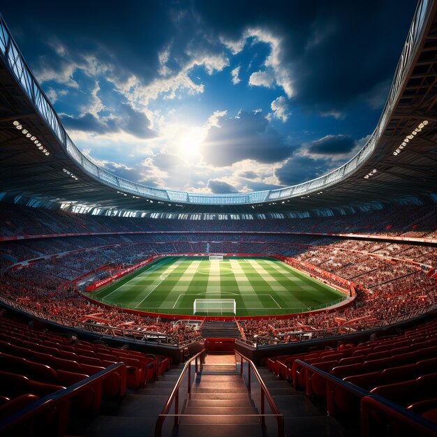 realistische foto van een modern verlicht voetbalstadion