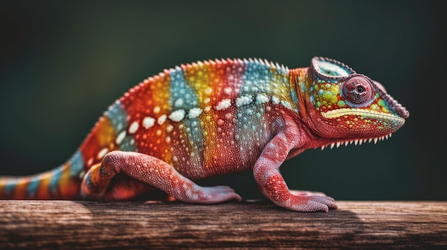 Realistische fotografie van regenboogkameleons in natuurlijke context