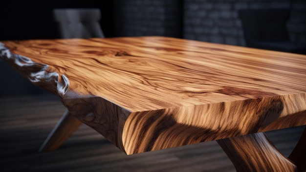 Realistische gesneden houten eettafel met organische textuur