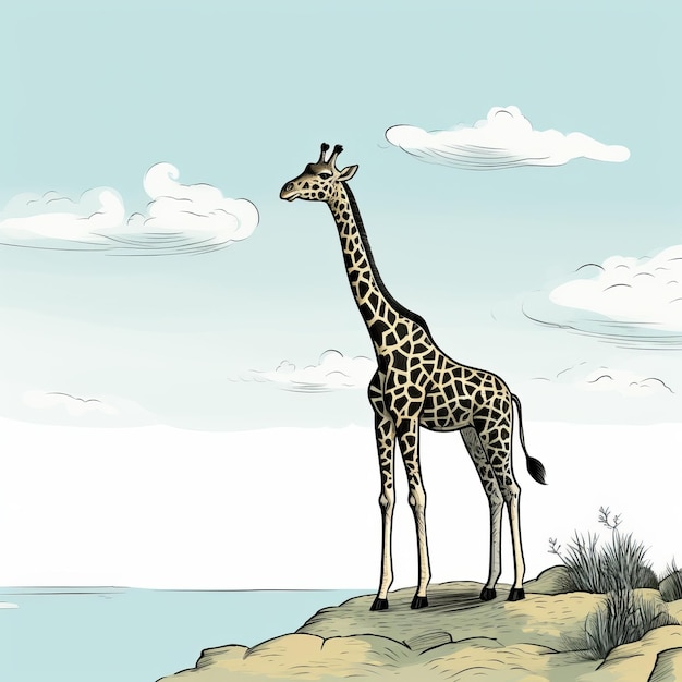 Realistische giraffe-illustratie in een kustlandschap