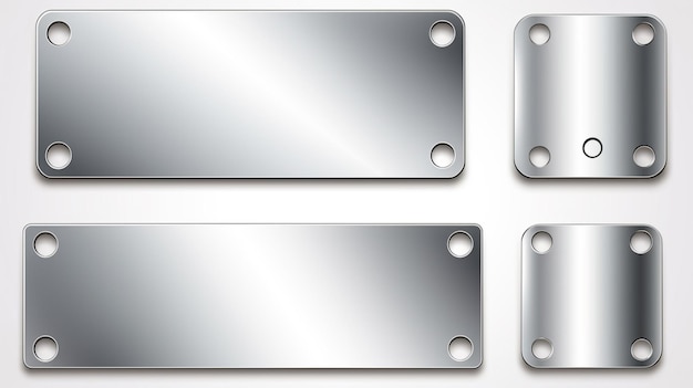 Realistische glanzende metalen banners set geborstelde stalen plaatGeneratieve AI