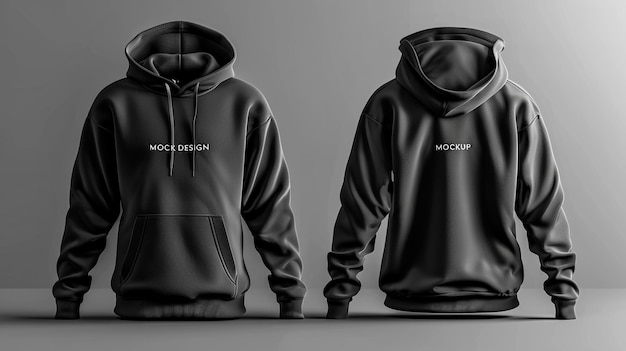 Realistische grijze hoodie mockup met tekst sjabloon van voren naar achteren en zijkant zicht casual mannen sport kleding items Hooded sweatshirt mock up geïsoleerde vector illustratie