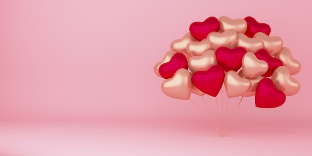 Realistische happy Valentijnsdag achtergrond met hart vorm ballonnen decoraties