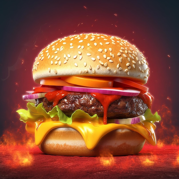 Realistische heerlijke hamburgerillustratie Generatieve AI