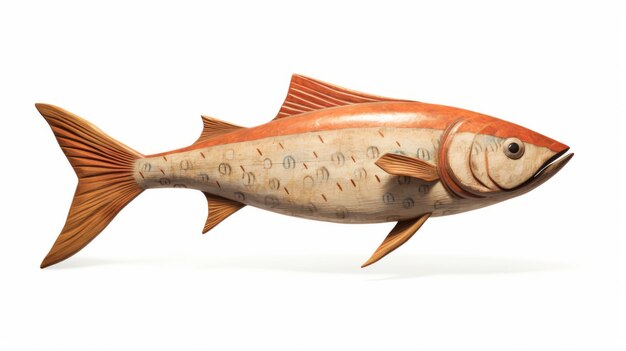 Realistische houten vis sculptuur met symbolische rekwisieten Pontaven School stijl