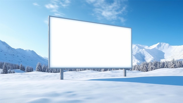 Realistische illustratie Leeg wit reclamebord aan de zijkant van een bergweg in de winter