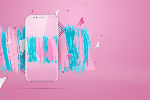 Realistische illustratie met een picturea smartphonea roze