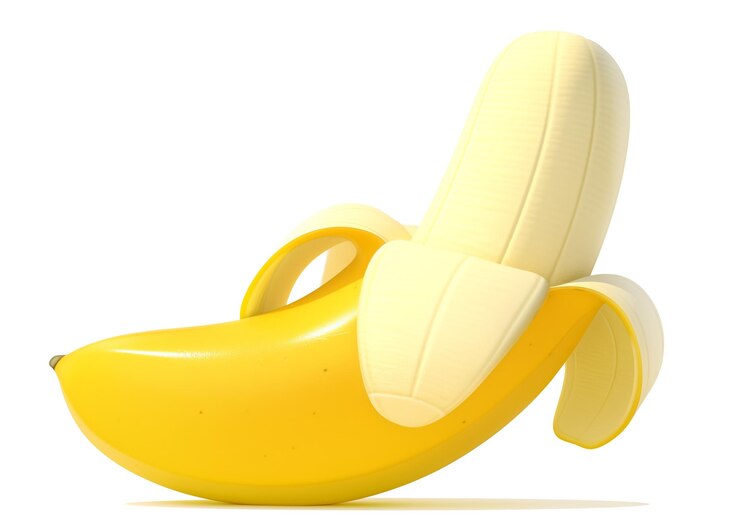 Realistische illustratie van een geschilde banaan op een witte achtergrond