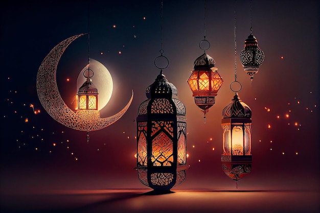 Realistische ilustratie Ramadan Kareem-achtergrondbanner Generatieve ai