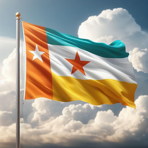 Realistische Ivoorkust Vlag op vlaggenpaal die in de wind zwaait tegen witte wolken
