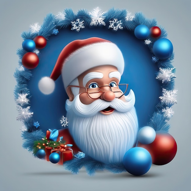 Realistische kerstman Blauwe kleuren voorwerpen over kerstmis Cartoon groen oranje blauwe waterverf