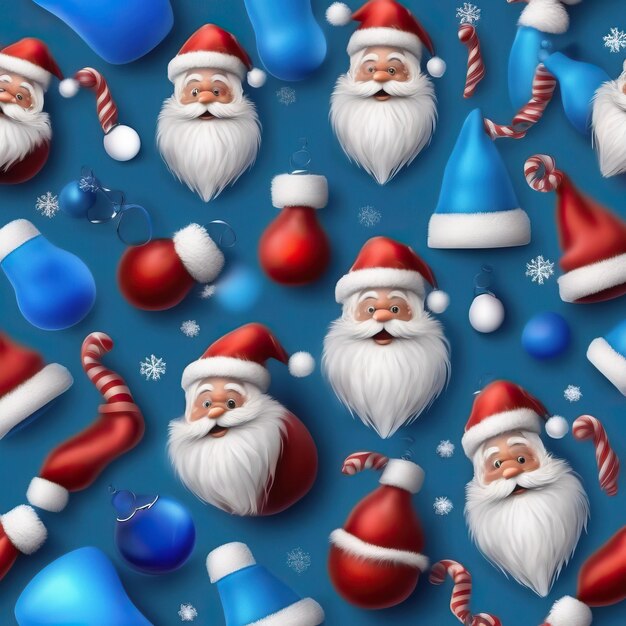 Realistische kerstman Blauwe kleuren voorwerpen over kerstmis Cartoon groen oranje blauwe waterverf