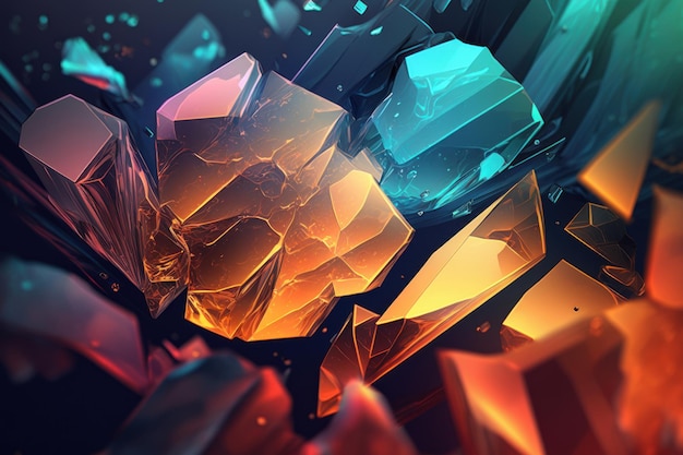 Realistische kleurrijke glanzende gloeiende magische kristallen abstracte achtergrond Moderne dynamische fluorescerende edelstenen illustratie Digitale kunst AI gegenereerd