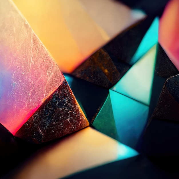 Realistische kleurrijke gloeiende magische kristallen abstracte achtergrond Luxe behang 3D illustratie