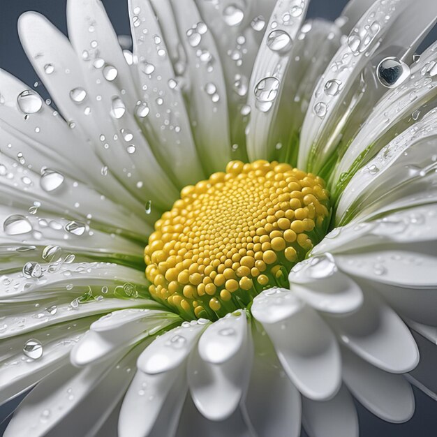 Foto realistische madeliefjebloemen bezet met waterdruppels van lichte deeltjes