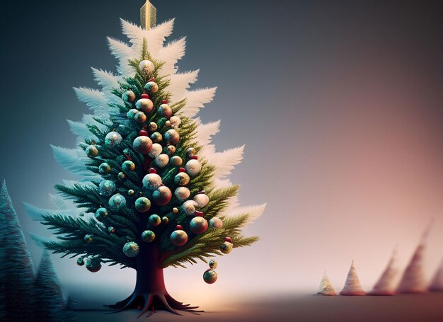 Foto realistische magische kerstboom met geschenkdoos