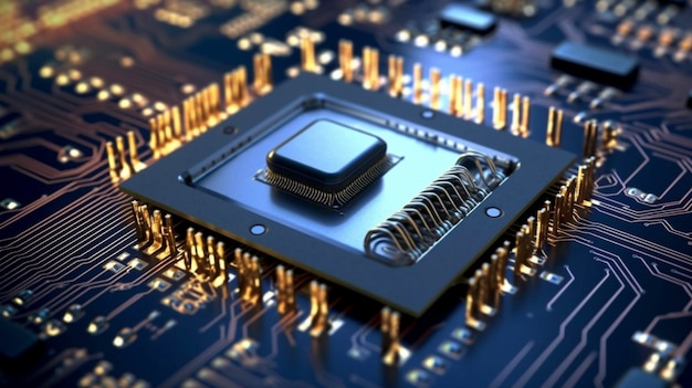 Realistische microchip processor achtergrond Generatieve AI