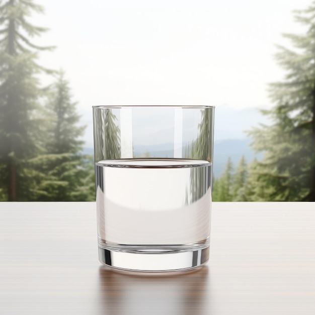 Foto realistische mockup van een glas water met een bos achtergrond