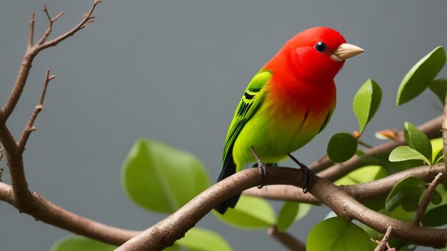 Realistische mooie Scarlet tanager vogel op de brunch van de boom Forest achtergrond Ai gegenereerd