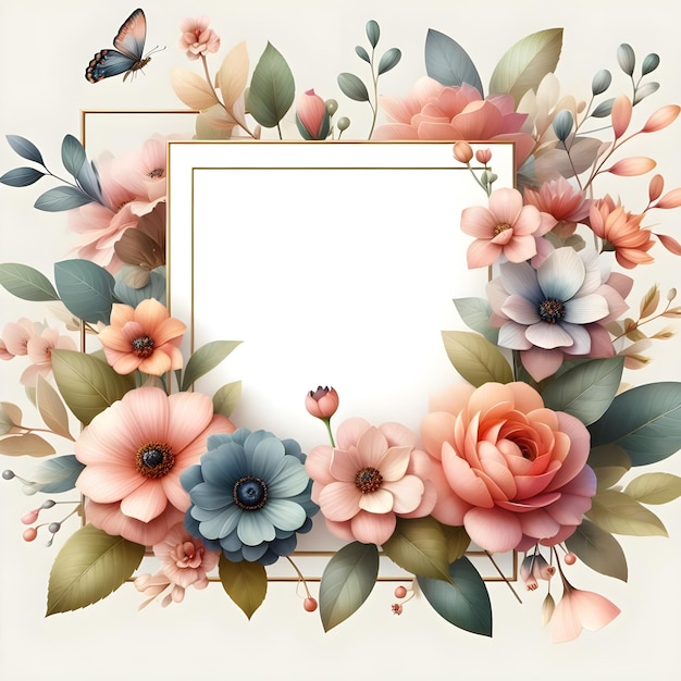 Realistische mooie waterverf voorjaars bloemen geometrische frame achtergrond