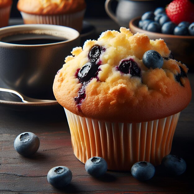 Realistische muffin in de donkere keuken.