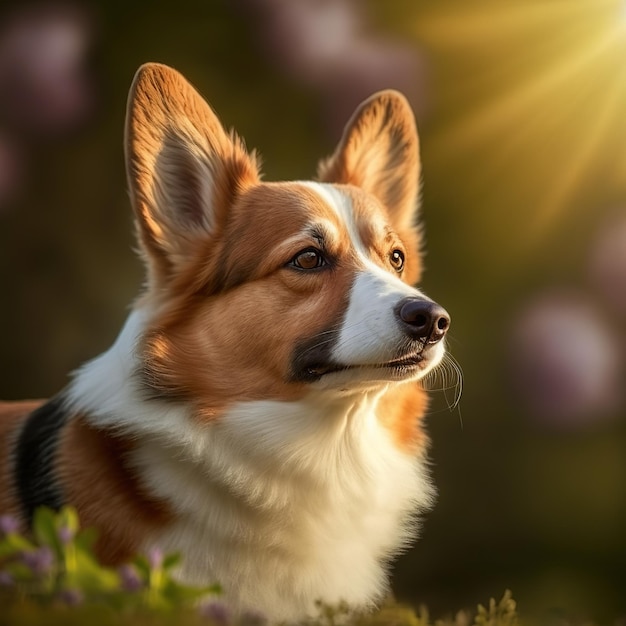 Realistische pembroke welsh corgi op betoverende natuurlijke buitenachtergrond