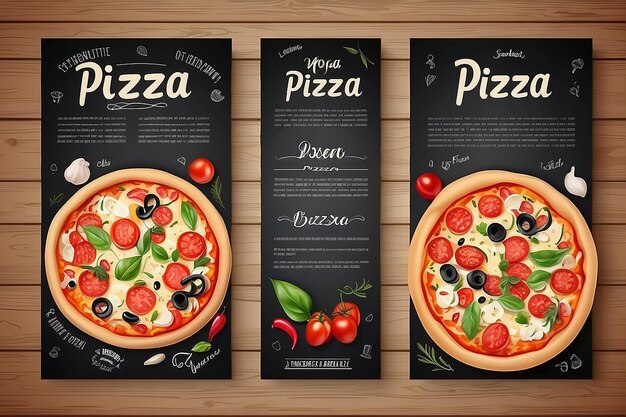 Realistische Pizza Pizzeria flyer vector achtergrond Twee verticale Pizza