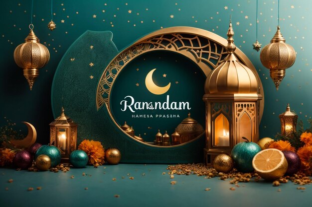 Realistische ramadan kareem illustratie achtergrond met moskee kaars lantaarns en sterren vector des