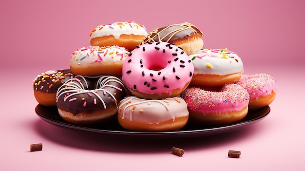 Realistische reeks donuts op roze achtergrond