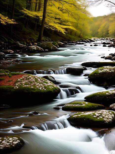 Realistische rivier lente neutrale kleuren warm licht