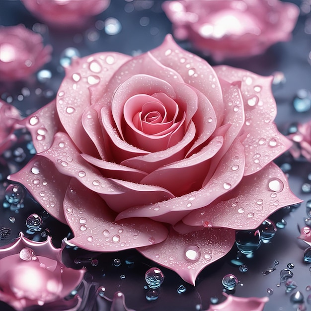 Realistische roze bloemen bezet met waterdruppels van lichte deeltjes