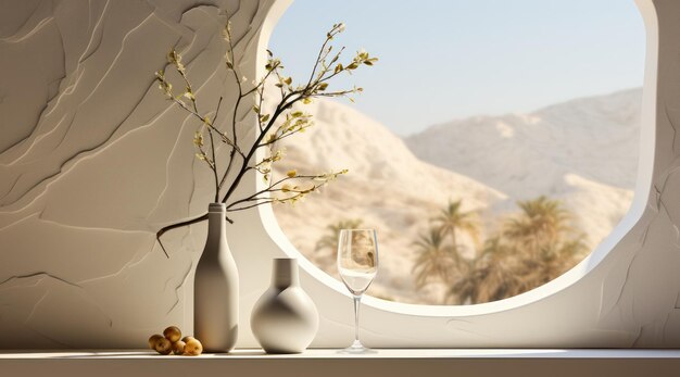 Foto realistische ruimte met witte achtergrond en stenen basis voor drankpromotie